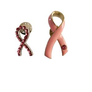 Breast Cancer Awareness Ribbon Pins Set Pink Rhinestone & Enamel Bundle